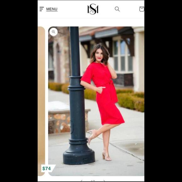 Brigitte Brianna Red Knee-Length Belted Dress Womens Fashion - Picture 6 of 6